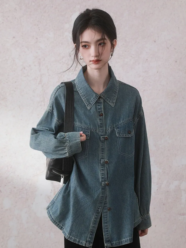 Casual Vintage Oversize Drop-Shoulder Denim-Jacket