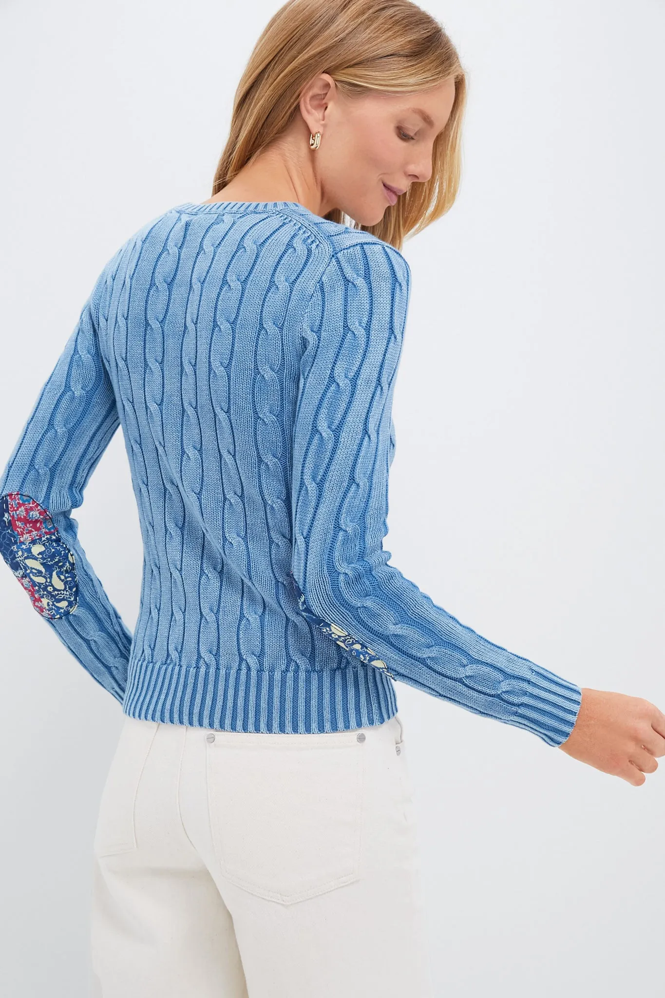 Chambray Indigo Elbow Detail Long Sleeve Pullover