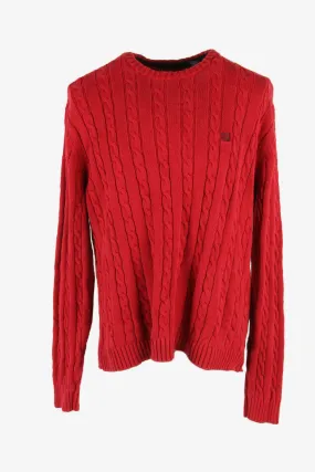 Champs Cable Knit Jumper Vintage Crew Neck Pullover 90s Red Size XL - Pepper Tree London