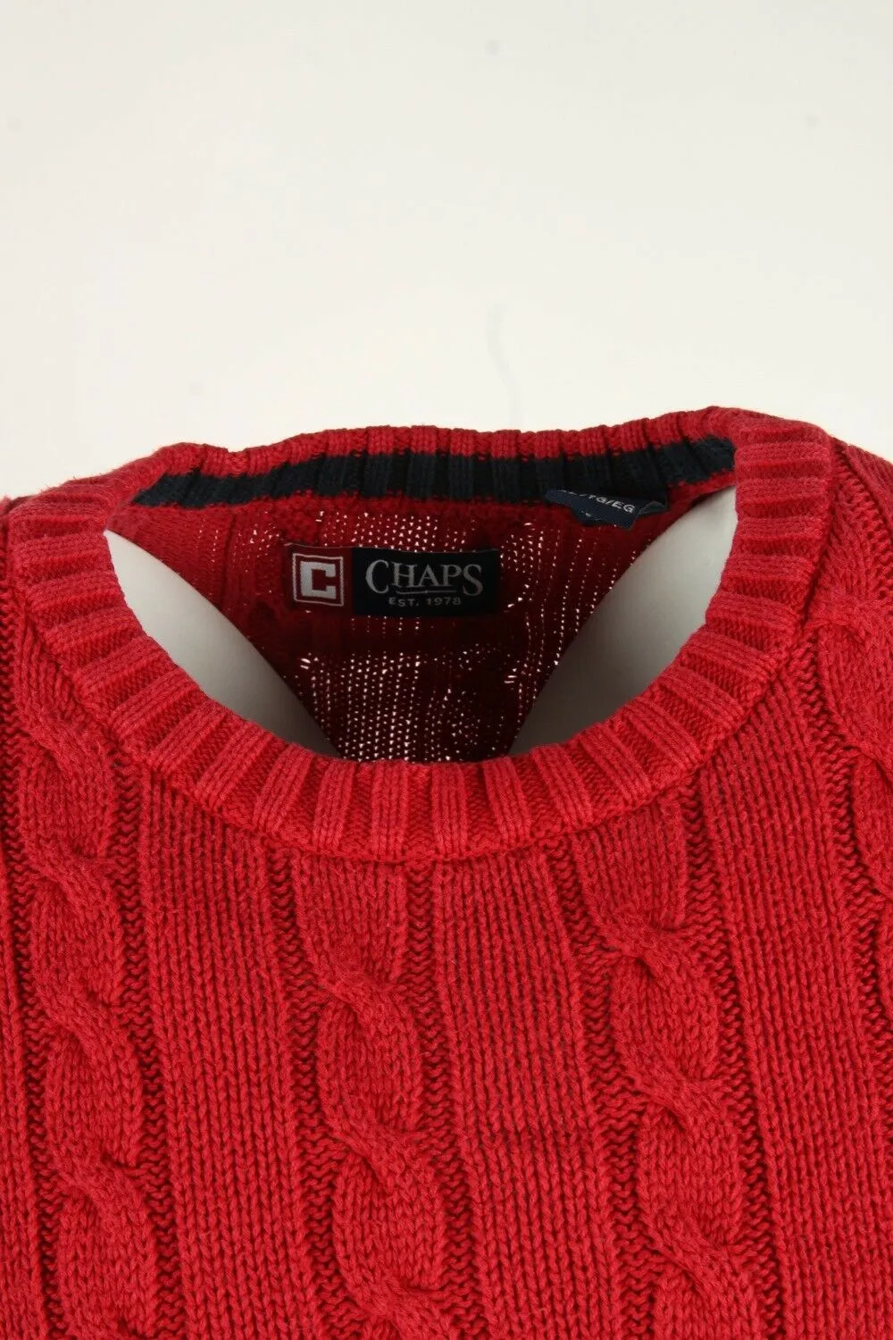 Champs Cable Knit Jumper Vintage Crew Neck Pullover 90s Red Size XL - Pepper Tree London