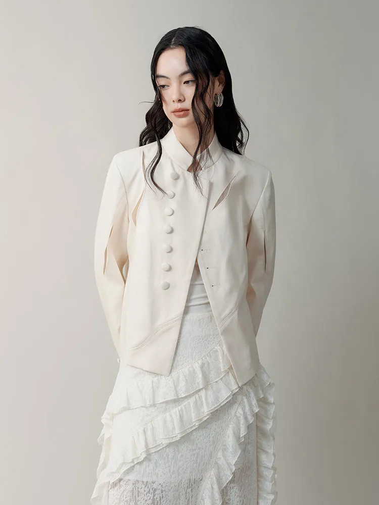 Chinese Style Short Asymmetrical Cutout Jacket