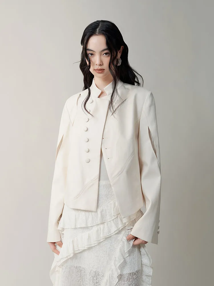 Chinese Style Short Asymmetrical Cutout Jacket