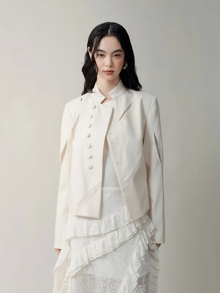 Chinese Style Short Asymmetrical Cutout Jacket