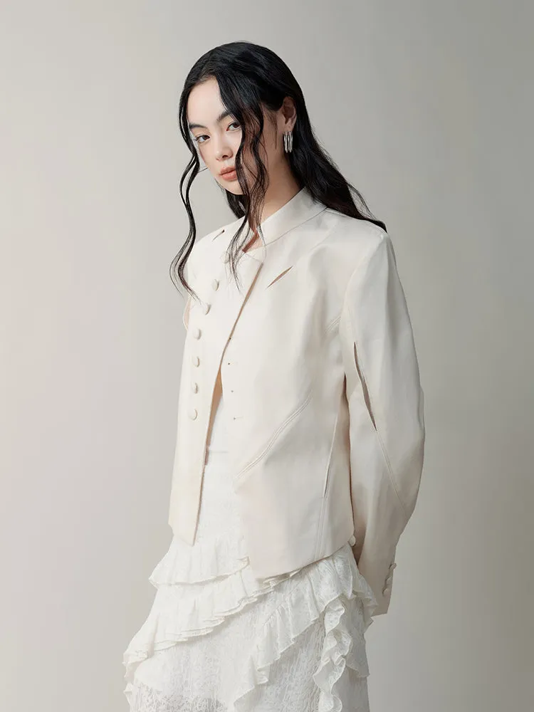 Chinese Style Short Asymmetrical Cutout Jacket