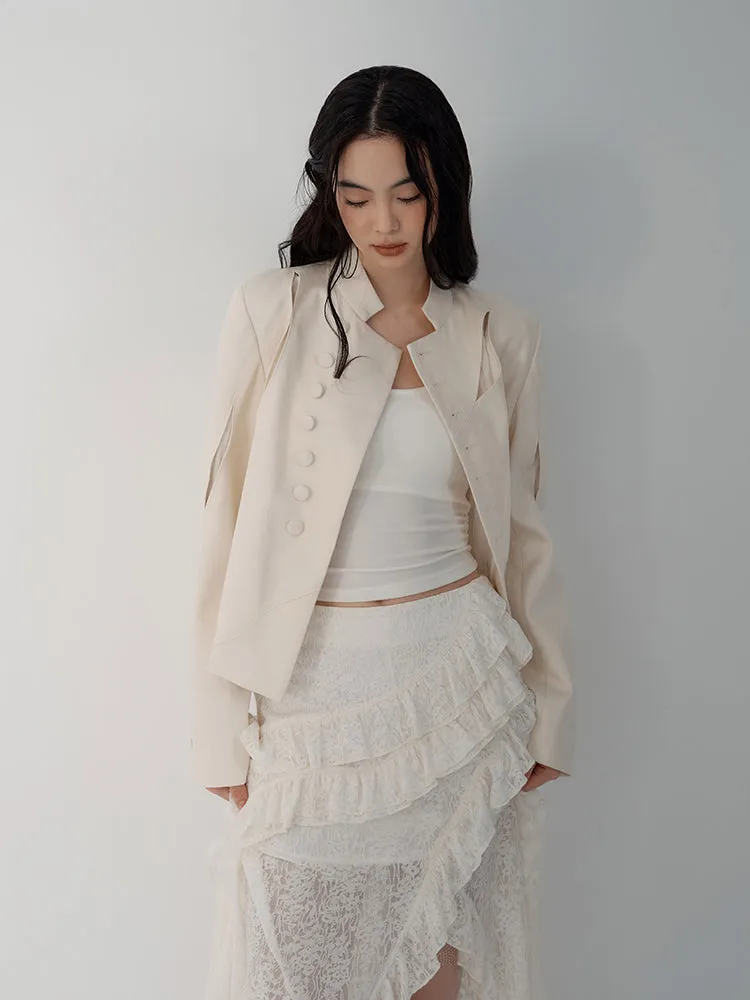 Chinese Style Short Asymmetrical Cutout Jacket