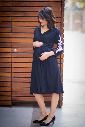 Classic Crochet Black Wrap Maternity & Nursing Dress