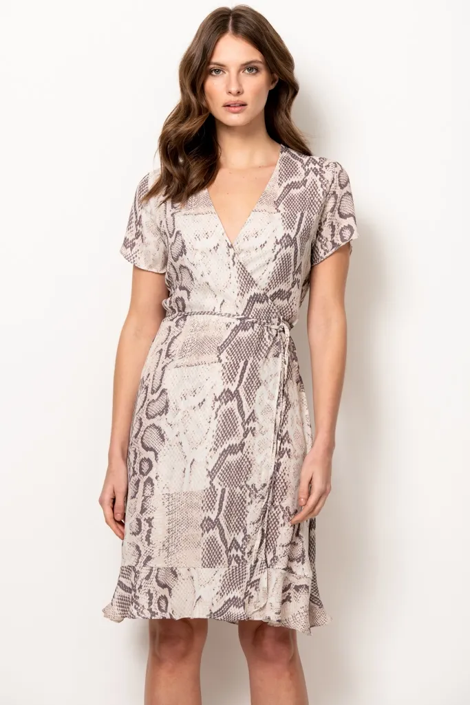 Coffee & Cream Animal Print Ruffle Wrap Dress