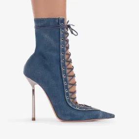 COLETTE ANKLE BOOT 120 mm Blue denim lace-up ankle boot