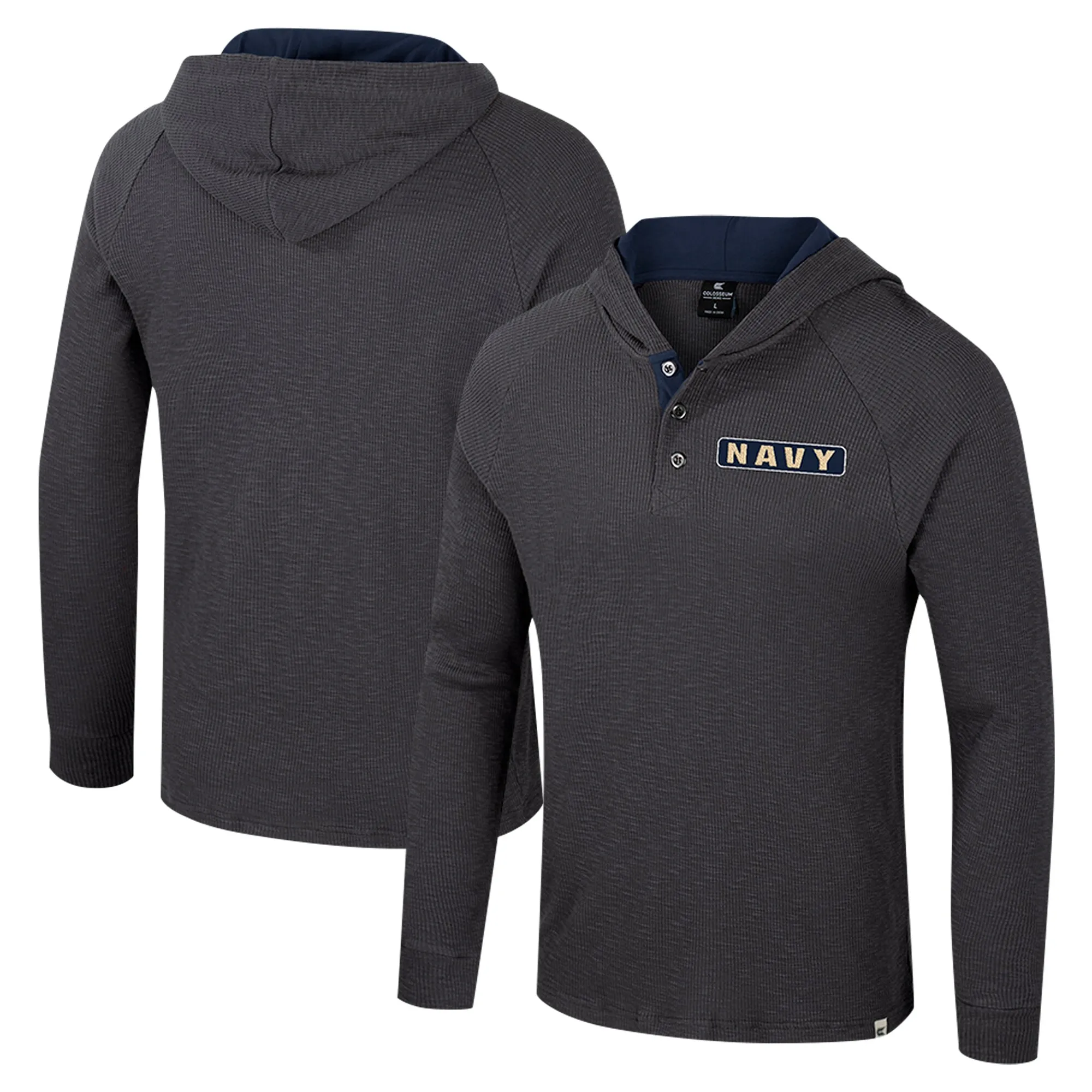 Colosseum  Navy Midshipmen Charcoal Dujour Ralgan Long Sleeve Henley Hoodie T-Shirt