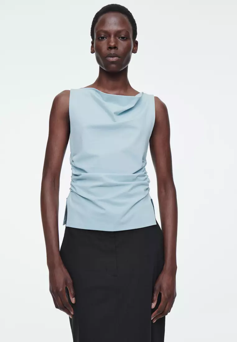 COS Cowl-Neck Gathered Sleeveless Top