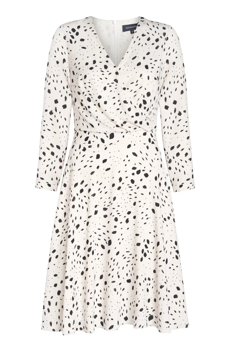 Cream & Black Dalmatian Print Wrap Front Dress