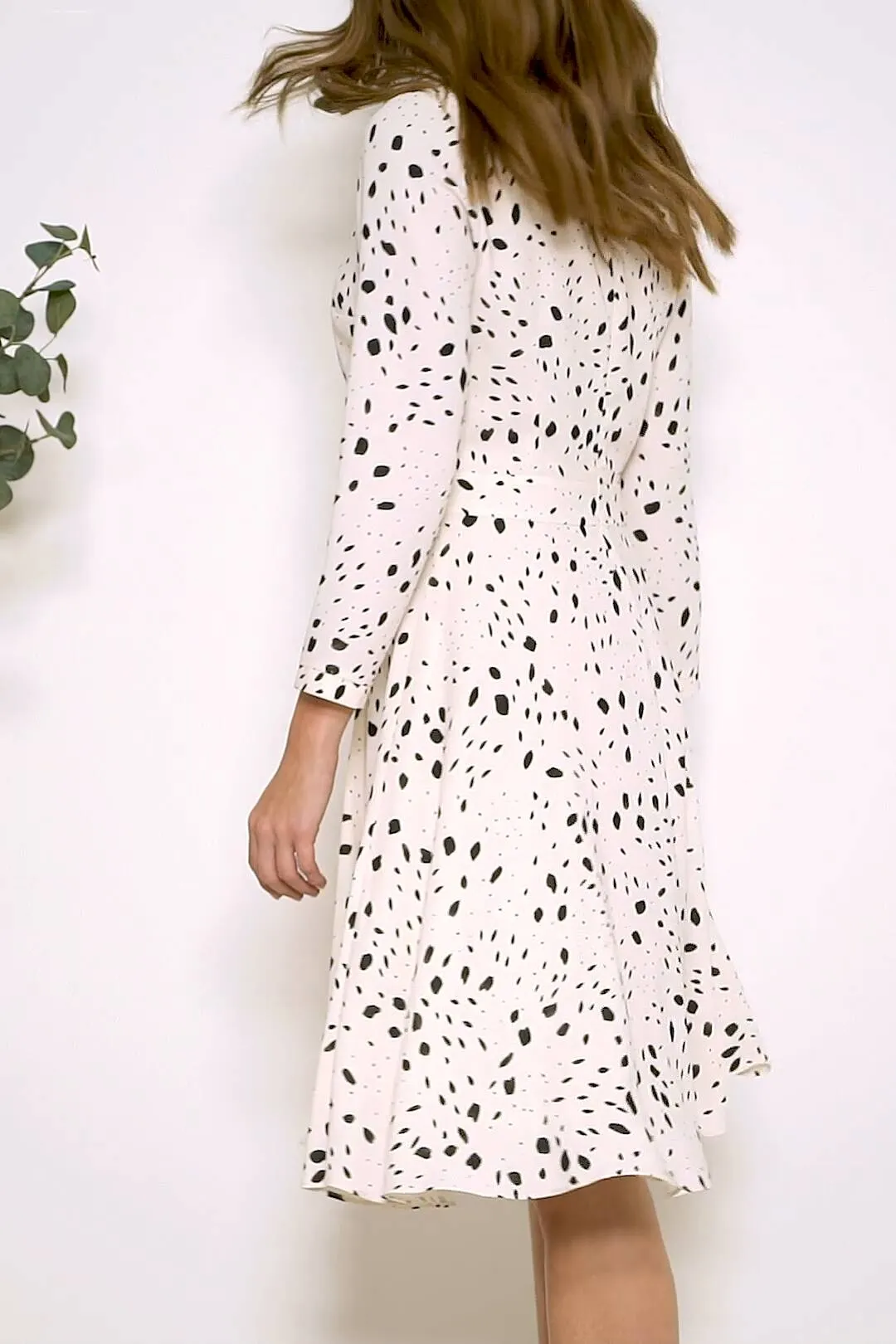 Cream & Black Dalmatian Print Wrap Front Dress