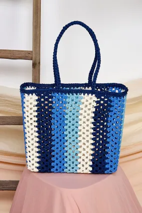 CROCHET STRIPES BASKET TOTE