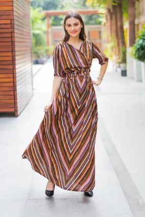 Dancing Striped Maternity & Nursing Wrap Dress