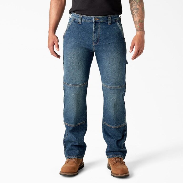 Dickies Men's FLEX Relaxed Fit Double Knee Jeans in Tined Denim Wash