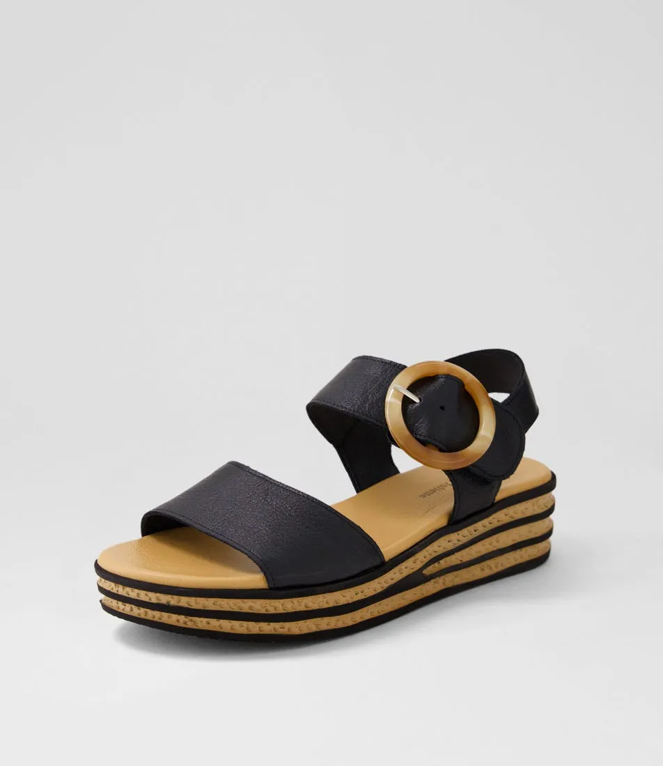 DJANGO & JULIETTE Cubbie Black Leather Sandals