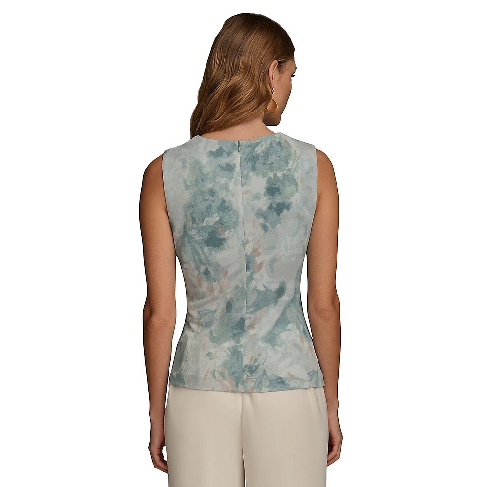 Donna Karan Sleeveless Printed Gathered Hardware Top