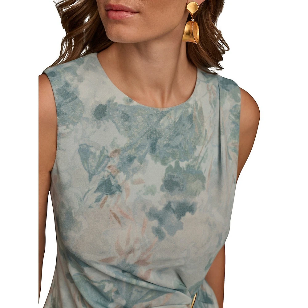 Donna Karan Sleeveless Printed Gathered Hardware Top