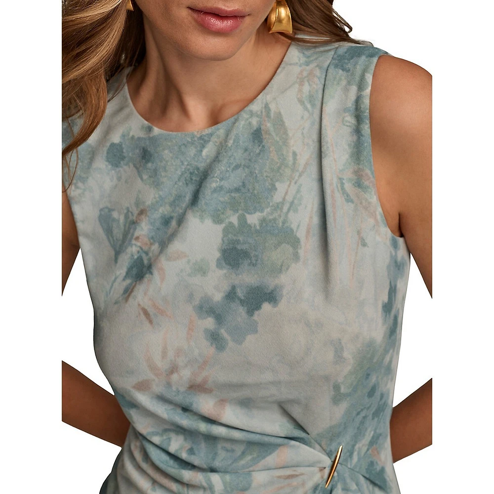 Donna Karan Sleeveless Printed Gathered Hardware Top