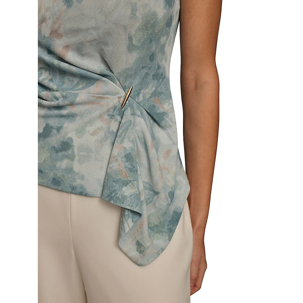 Donna Karan Sleeveless Printed Gathered Hardware Top