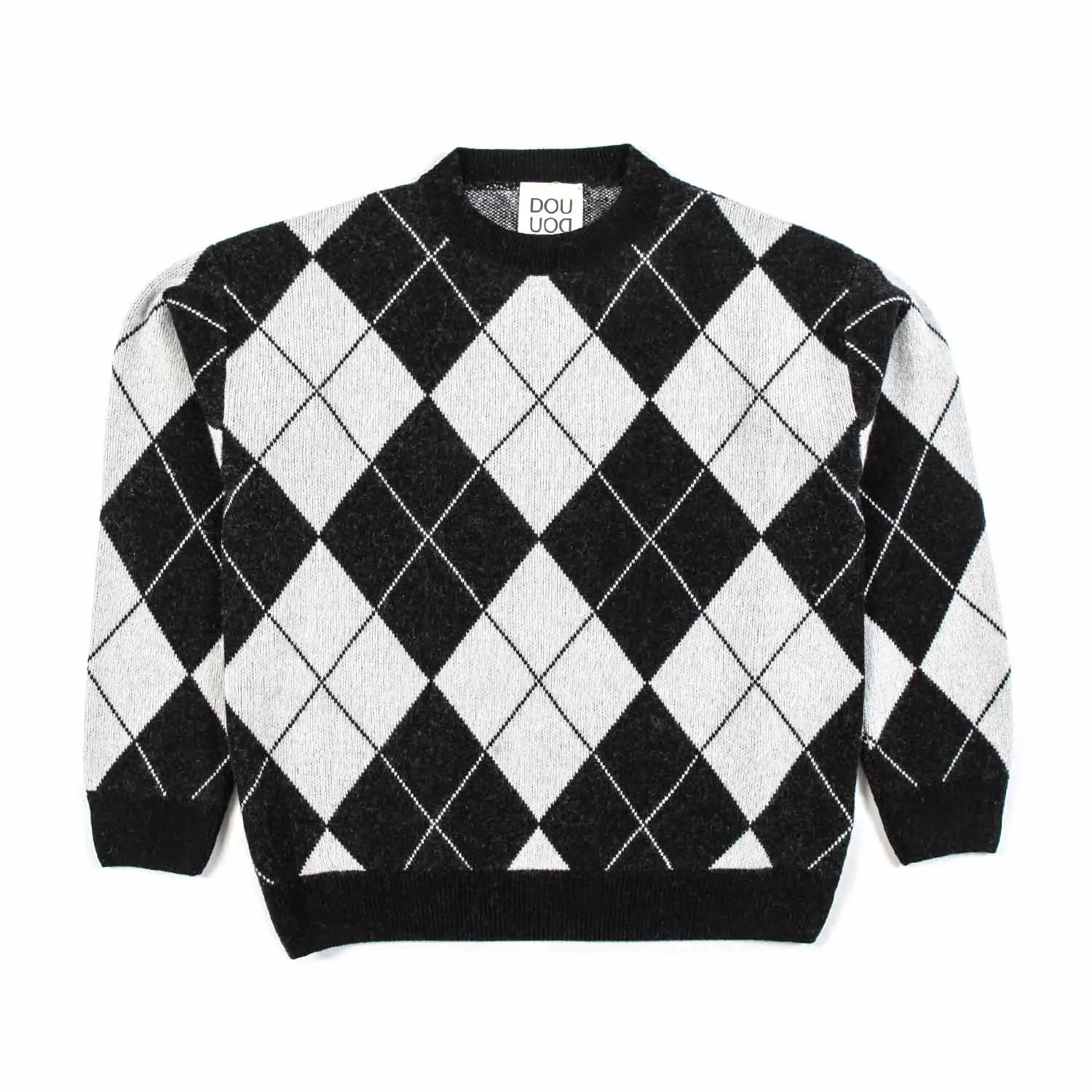 Douuod Black And Light Gray Rhombus Pullover For Girls