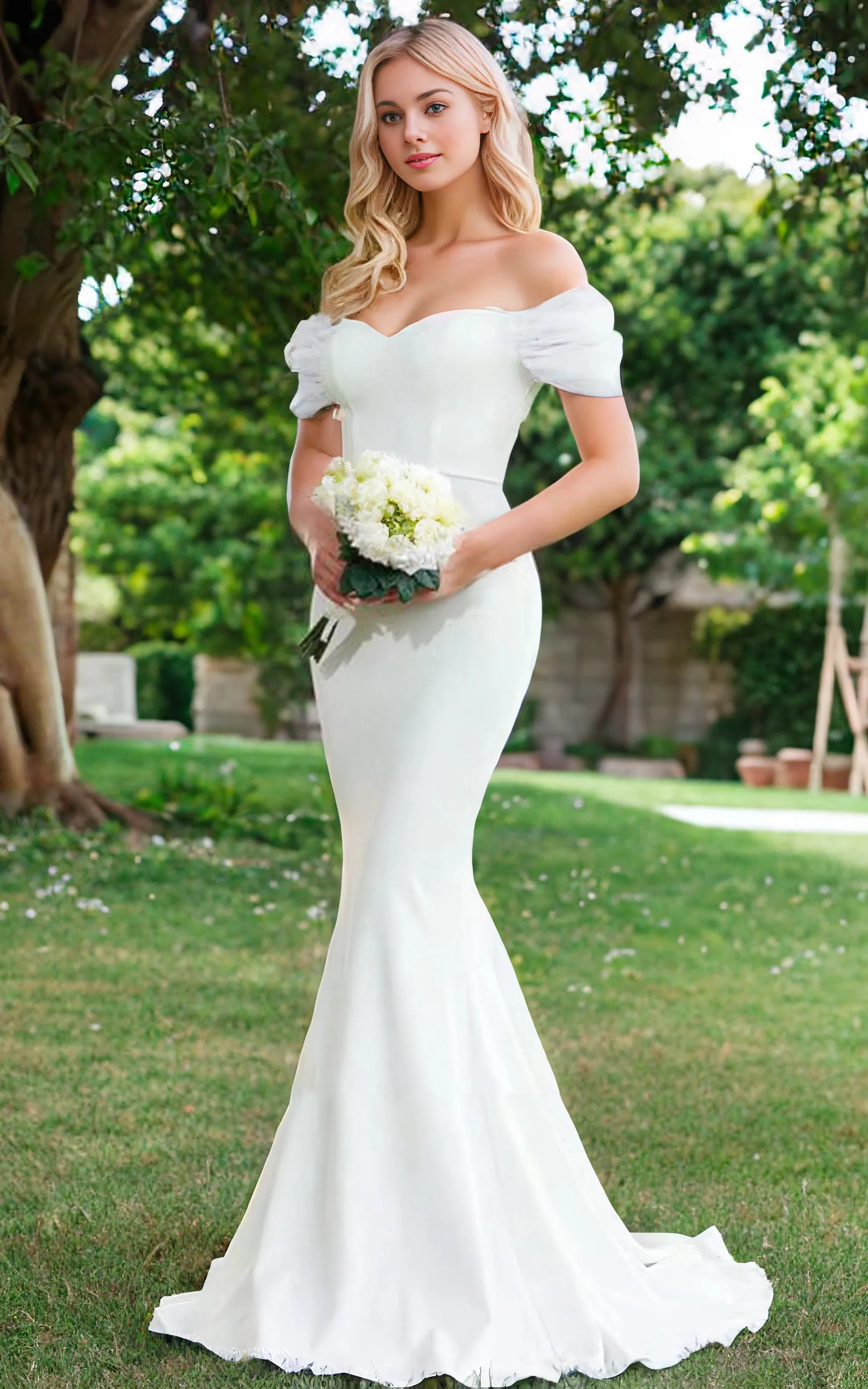 Elegant Mermaid Sweetheart Sexy Off-the-Shoulder Wrap-Around Satin Wedding Dress