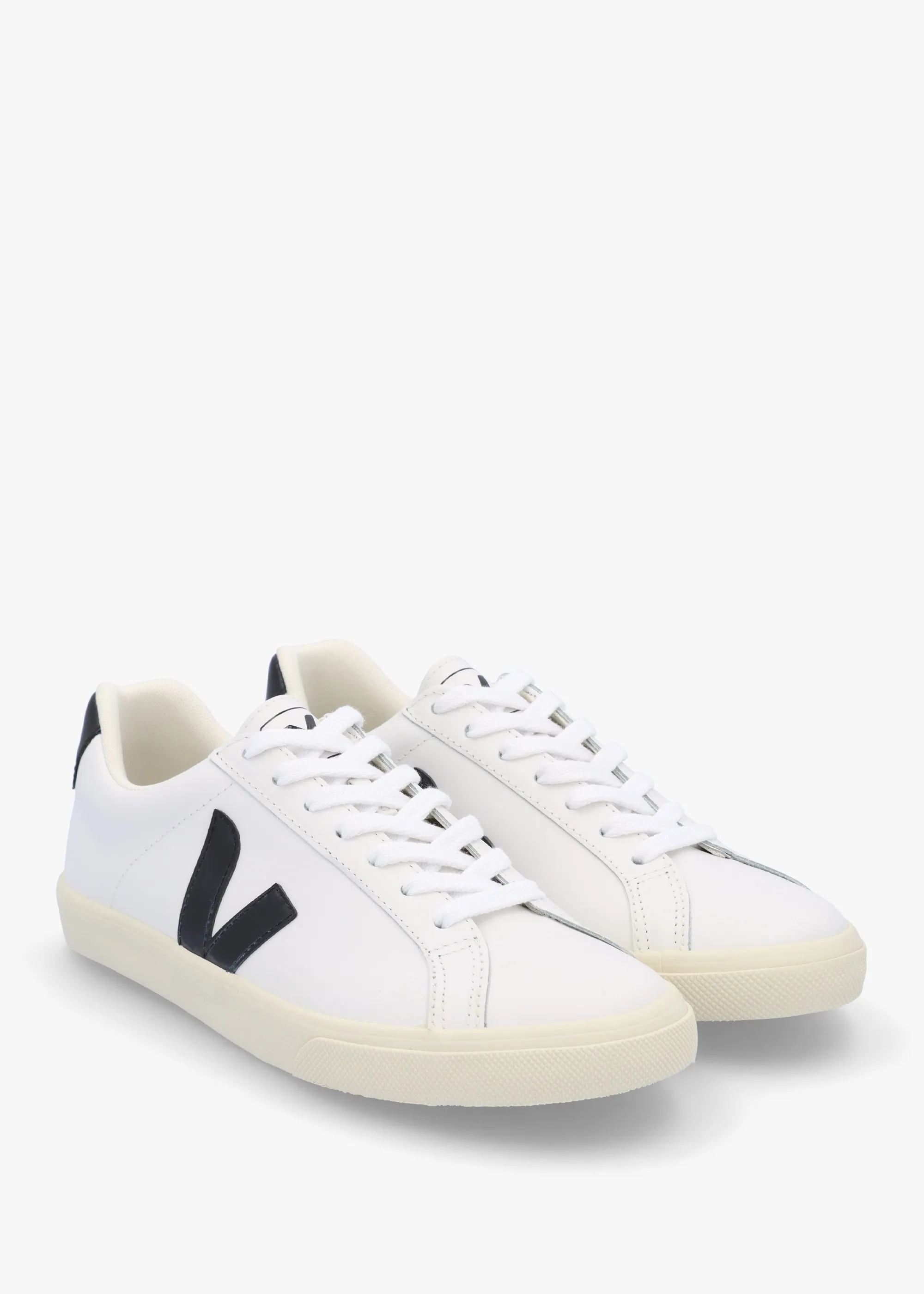 Esplar Logo Extra White Black Leather Trainers    