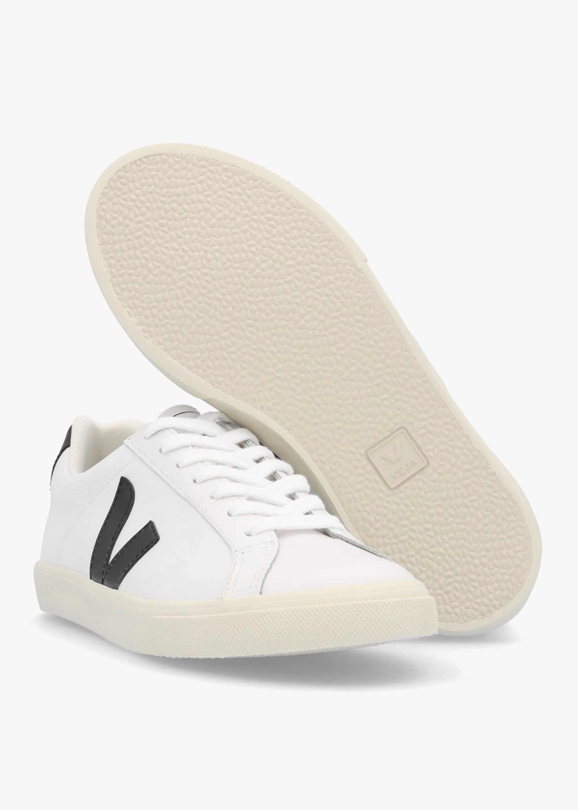 Esplar Logo Extra White Black Leather Trainers    