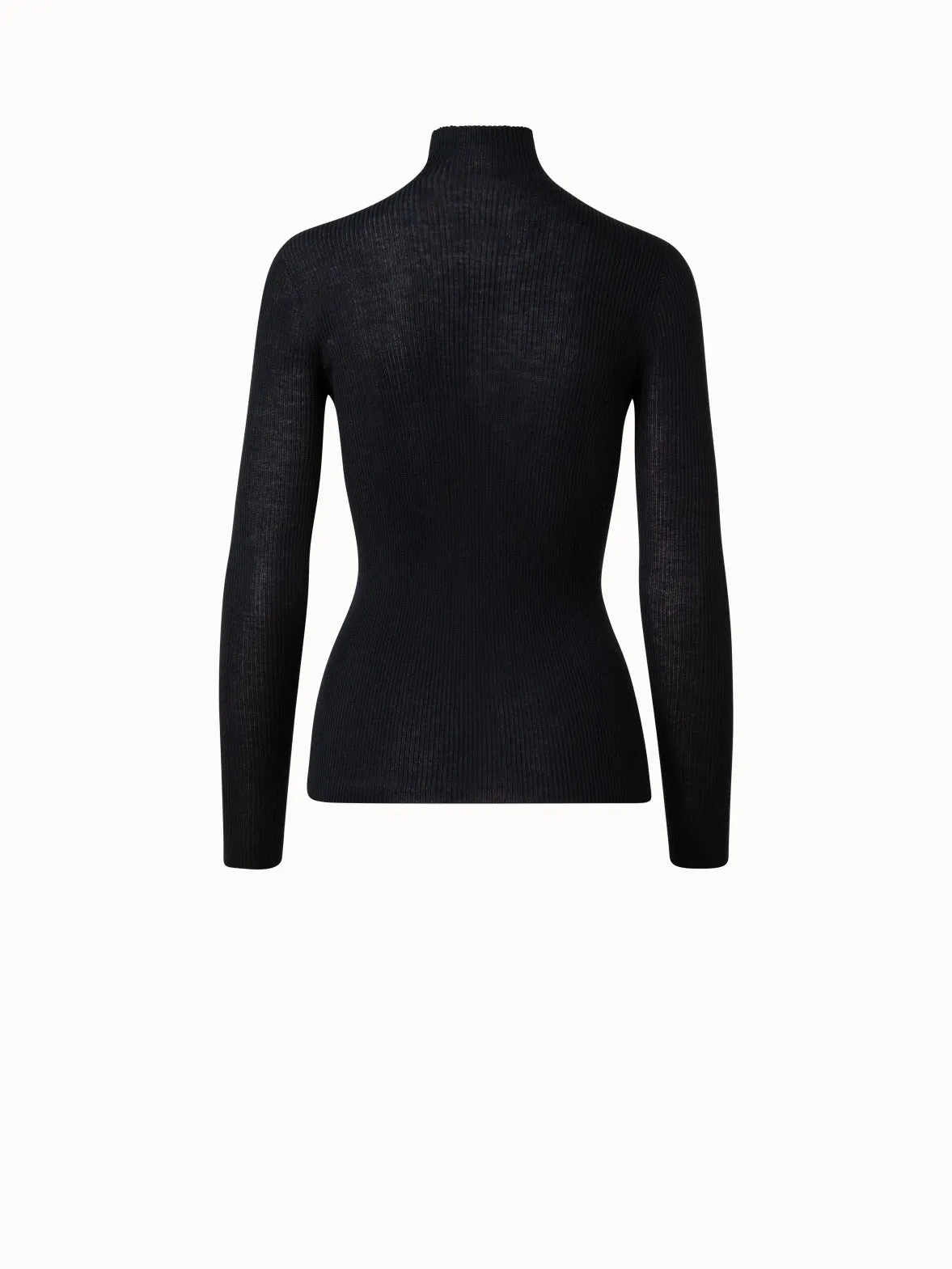 Fine Rib Pullover from Cashmere Silk with Mock Neck