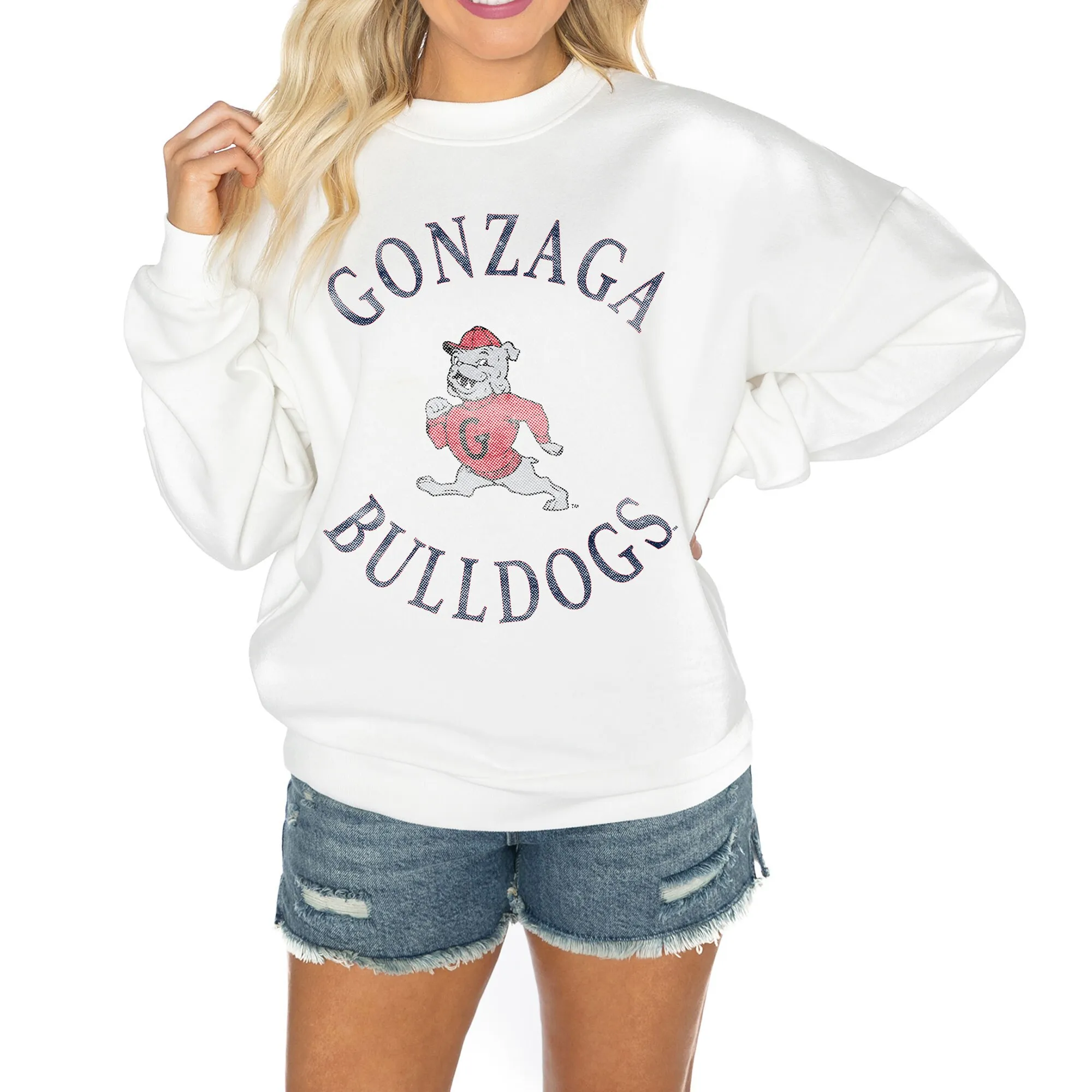 Gameday Couture Gonzaga Bulldogs Women's White Good Vibes Premium Fleece Drop Shoulder Pullover Sweatshirt