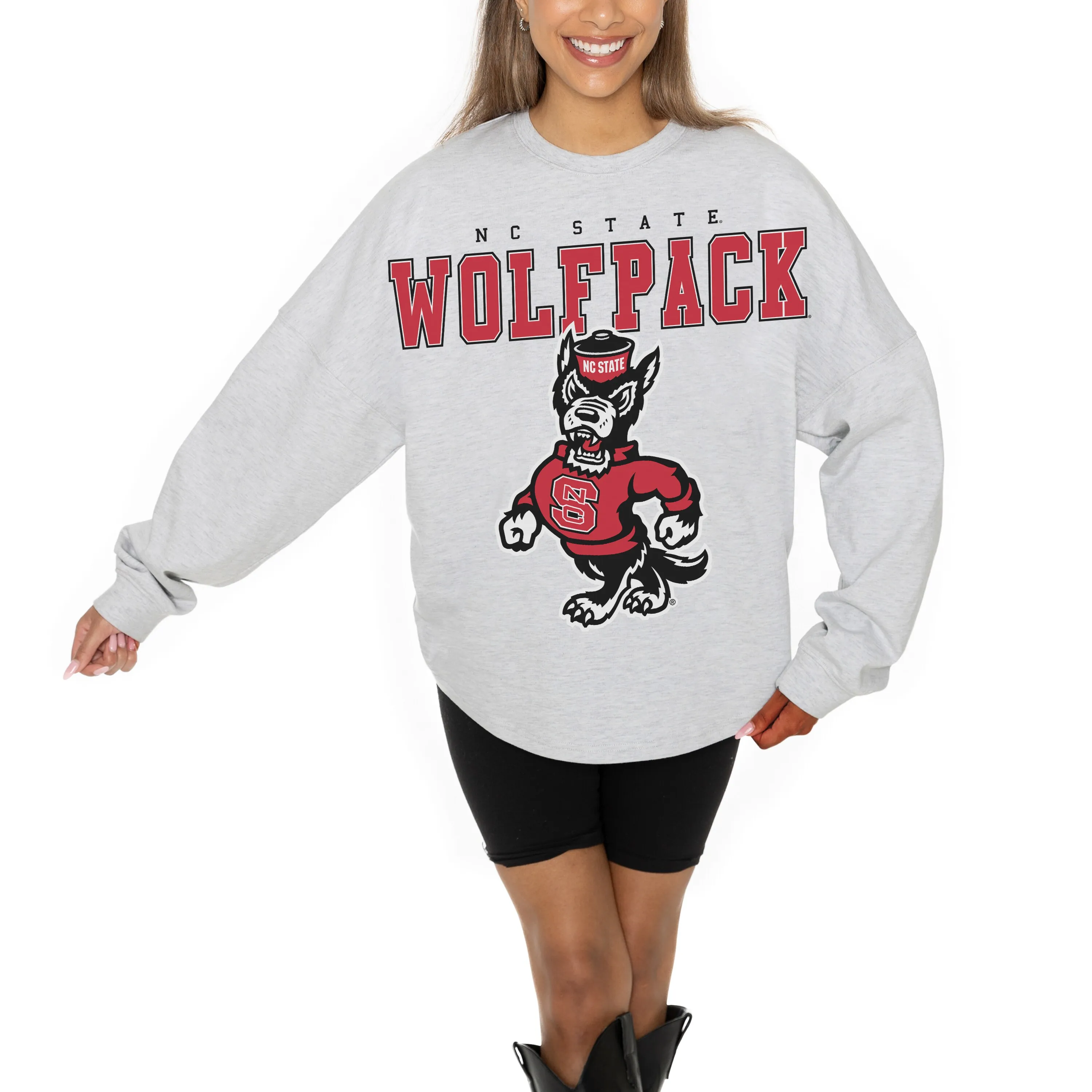 Gameday Couture NC State Wolfpack Women's Ash Big Goals Relaxed Fit French Terry Pullover Sweatshirt