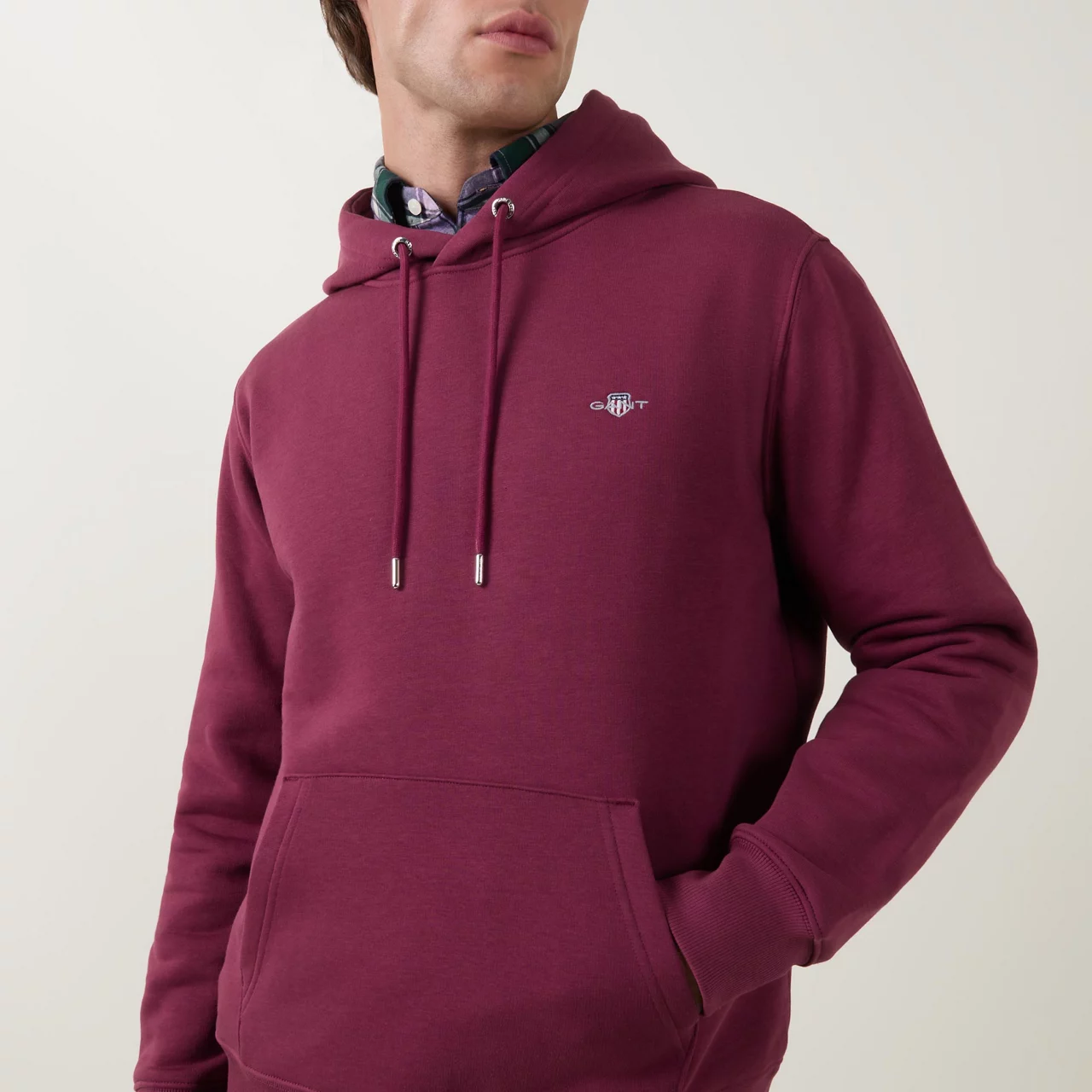 GANT Shield Logo Drawstring Hoodie - Wine