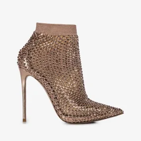 GILDA ANKLE BOOT 120 mm Gold pink sock pump with Crystals