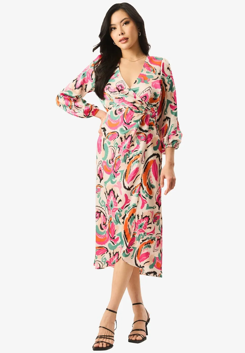 Gini London Multi Print Wrap Midi Dress