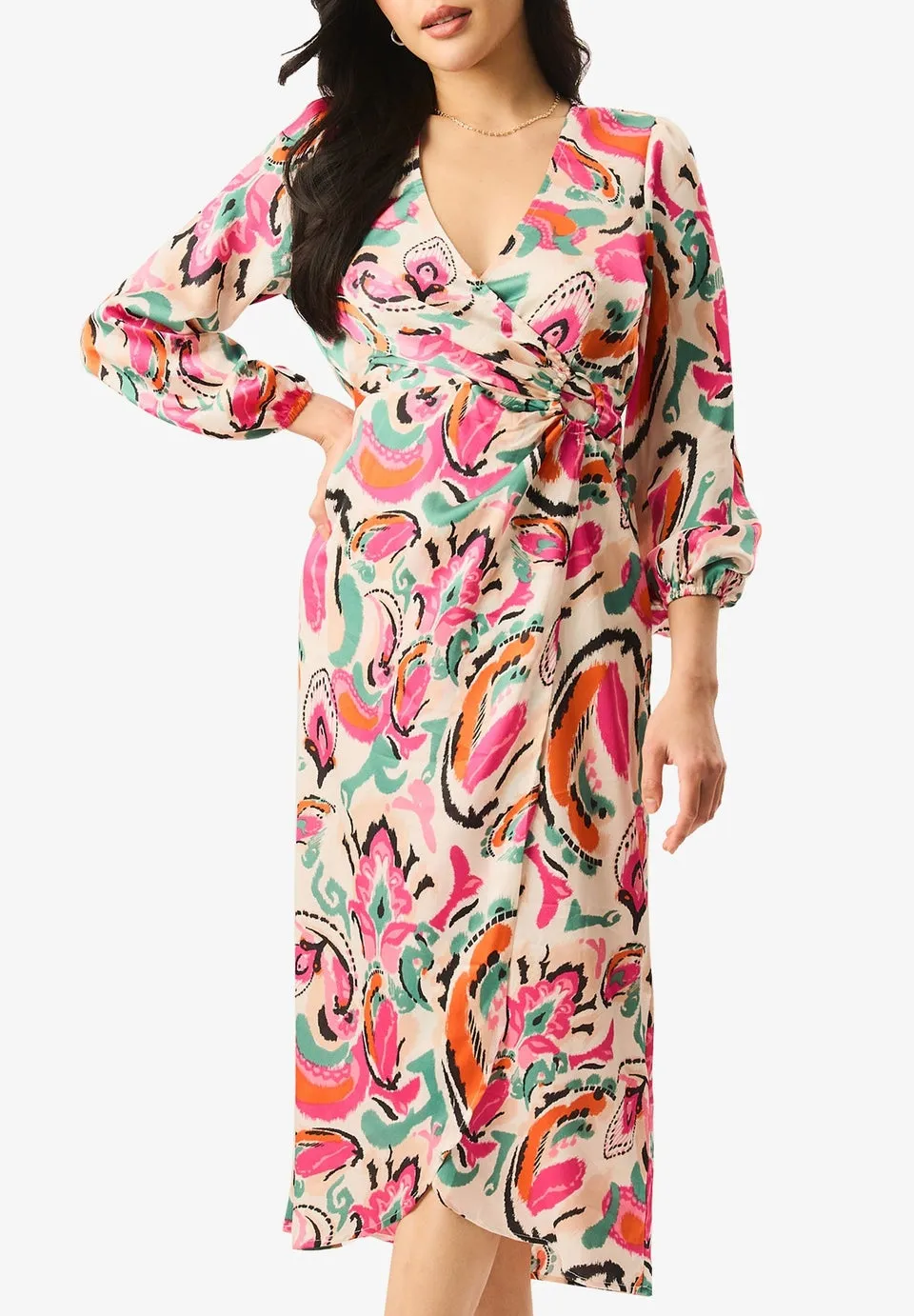 Gini London Multi Print Wrap Midi Dress