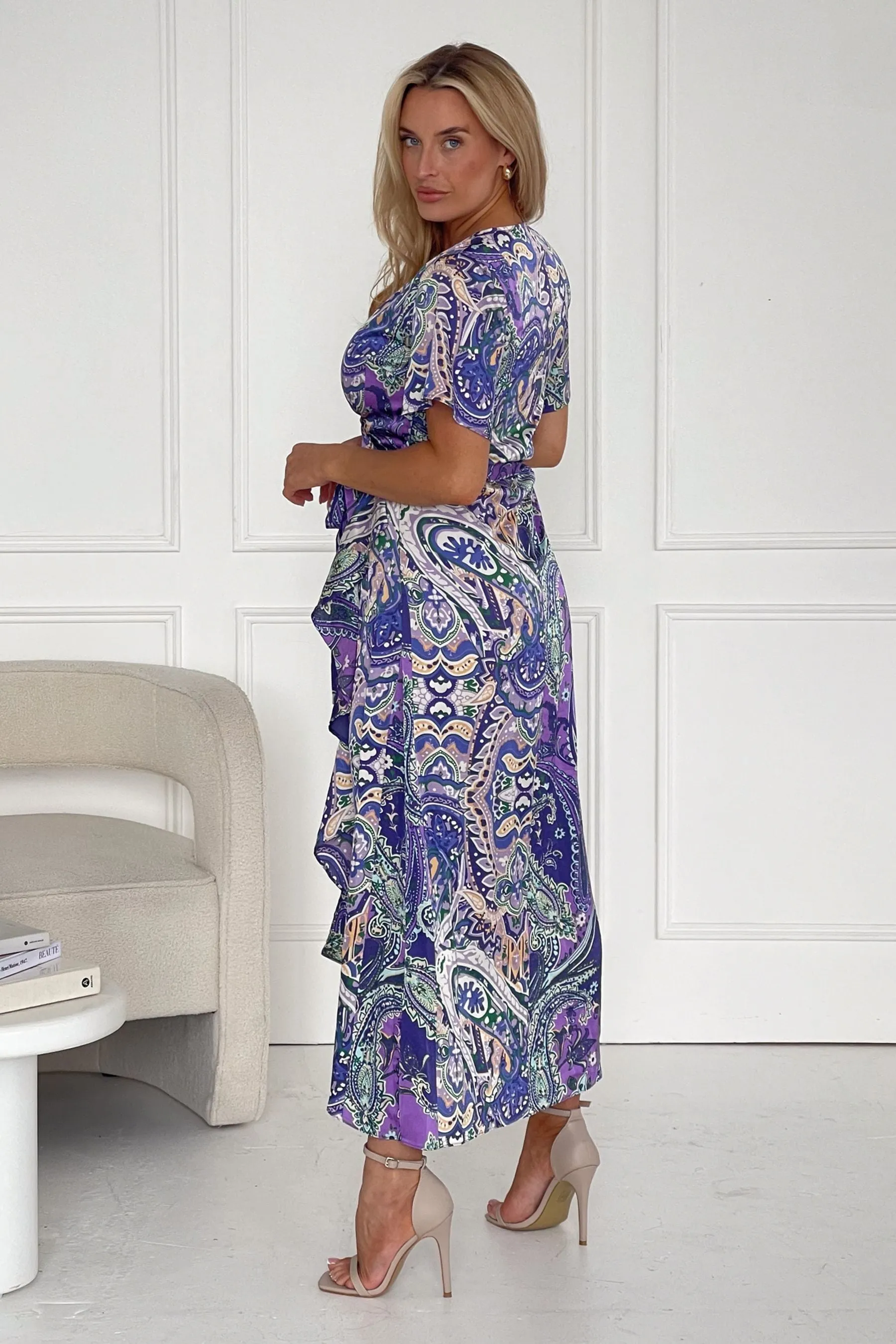 Girl In Mind Blue Purple Paisley Farren Wrap Maxi Dress