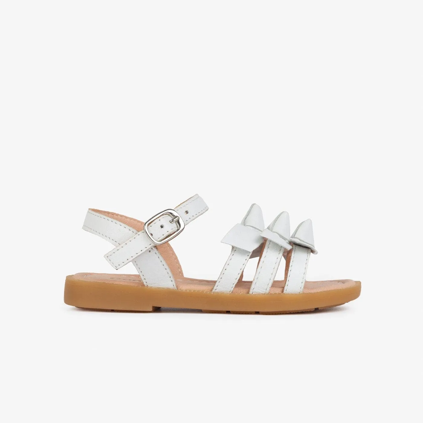 Girl's Dino White Leather Sandals