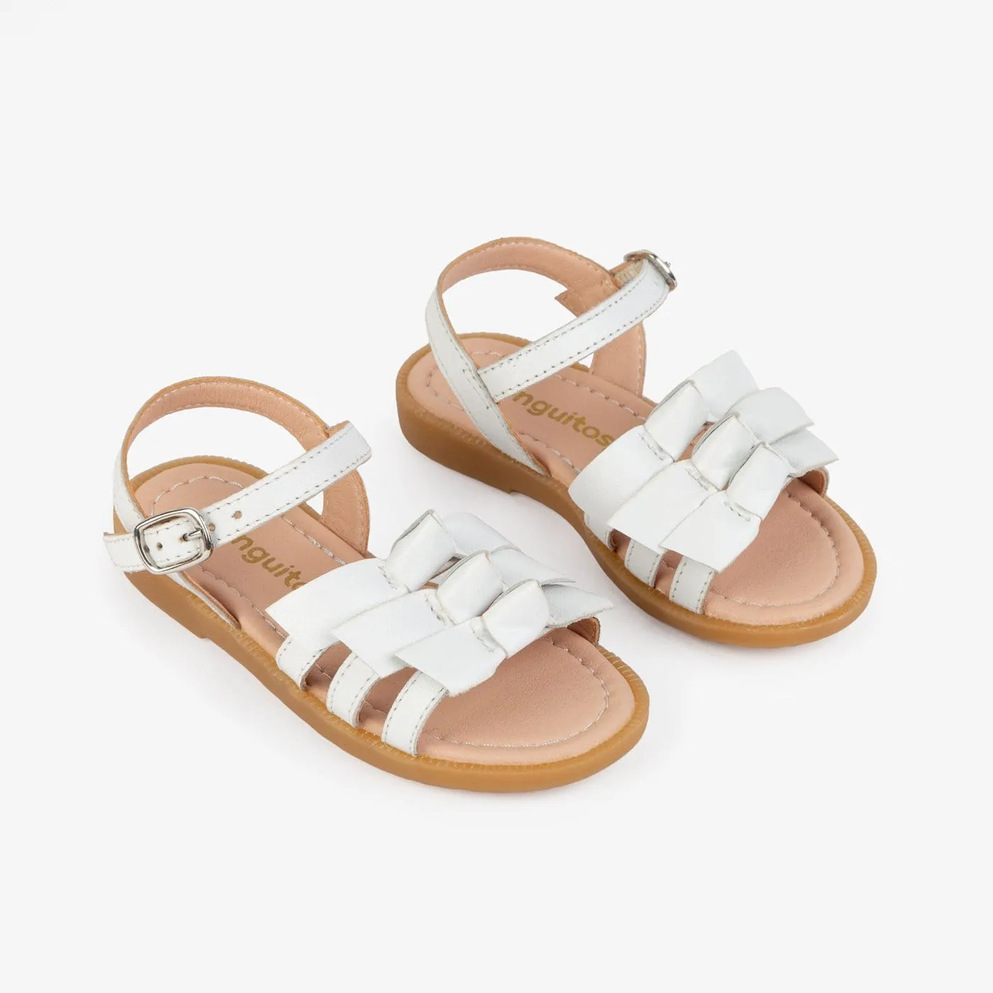 Girl's Dino White Leather Sandals