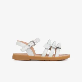 Girl's Dino White Leather Sandals