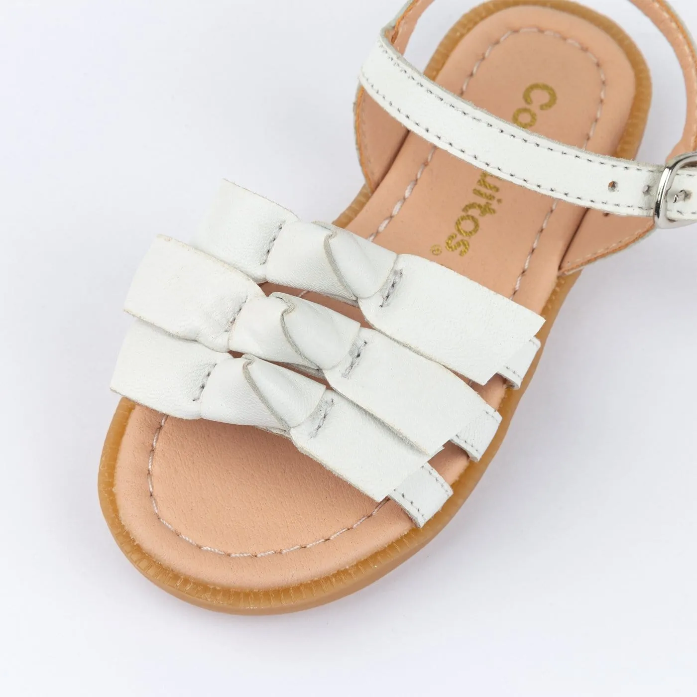 Girl's Dino White Leather Sandals