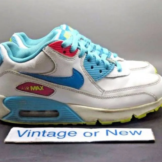 Girls Nike Air Max '90 White Lagoon Blue Volt Clear Wate...