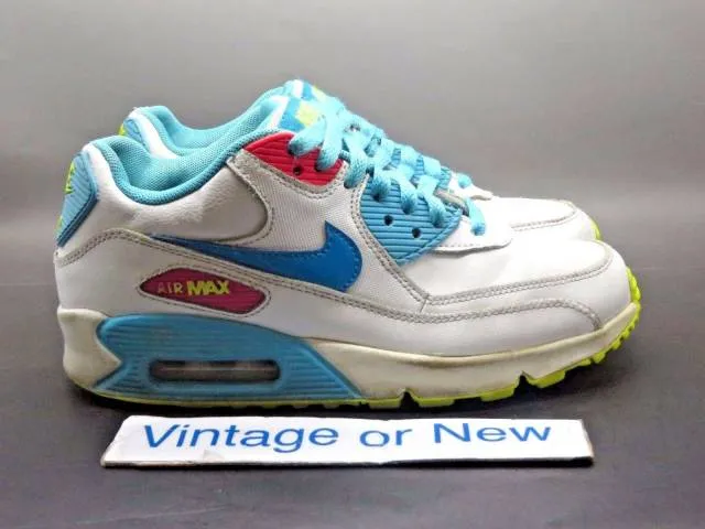 Girls Nike Air Max '90 White Lagoon Blue Volt Clear Wate...