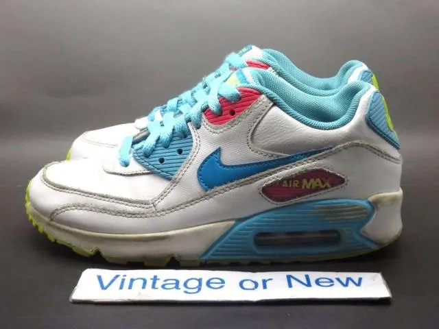 Girls Nike Air Max '90 White Lagoon Blue Volt Clear Wate...