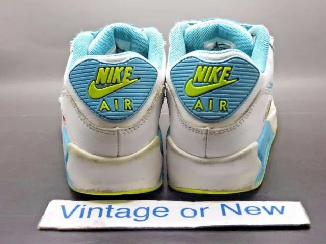 Girls Nike Air Max '90 White Lagoon Blue Volt Clear Wate...