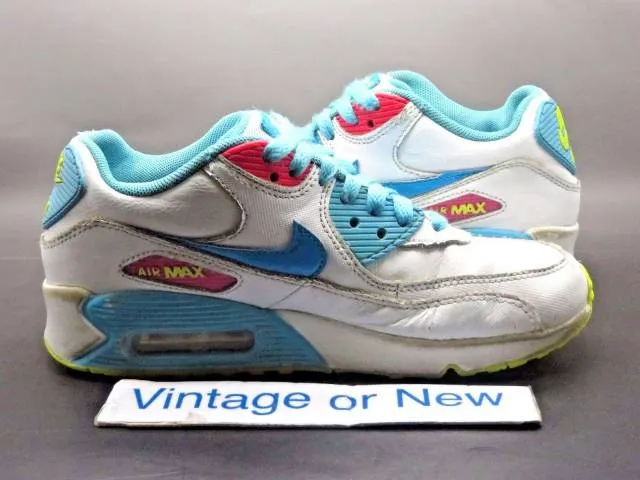 Girls Nike Air Max '90 White Lagoon Blue Volt Clear Wate...