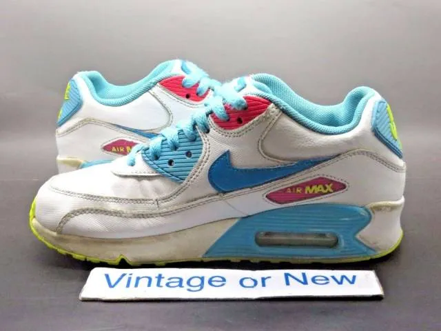 Girls Nike Air Max '90 White Lagoon Blue Volt Clear Wate...