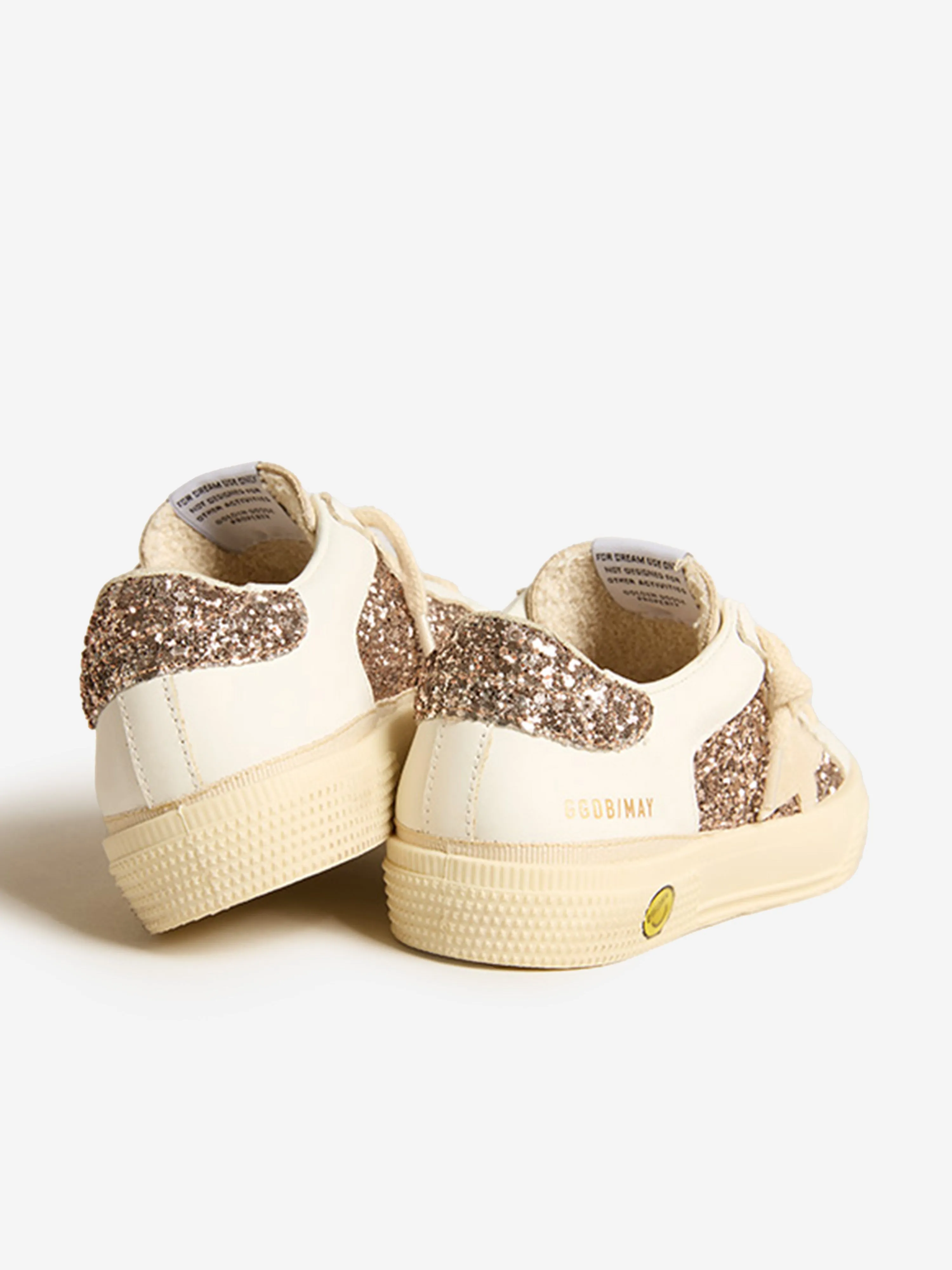 Golden Goose Girls May Leather And Glitter Trainers in Cream