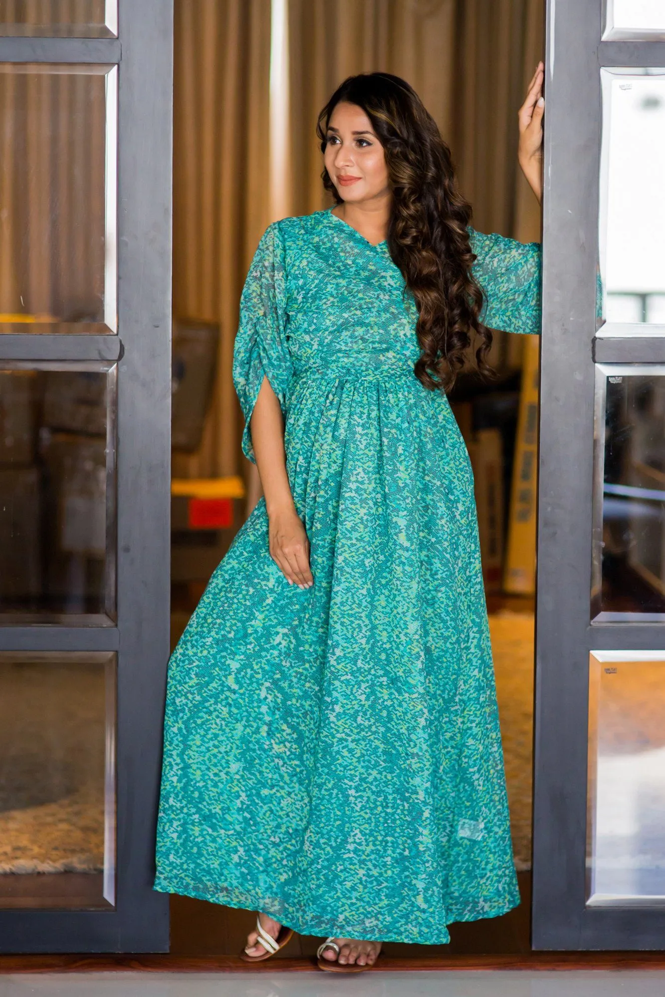 Green Mesh Luxe Maternity & Nursing Wrap Dress