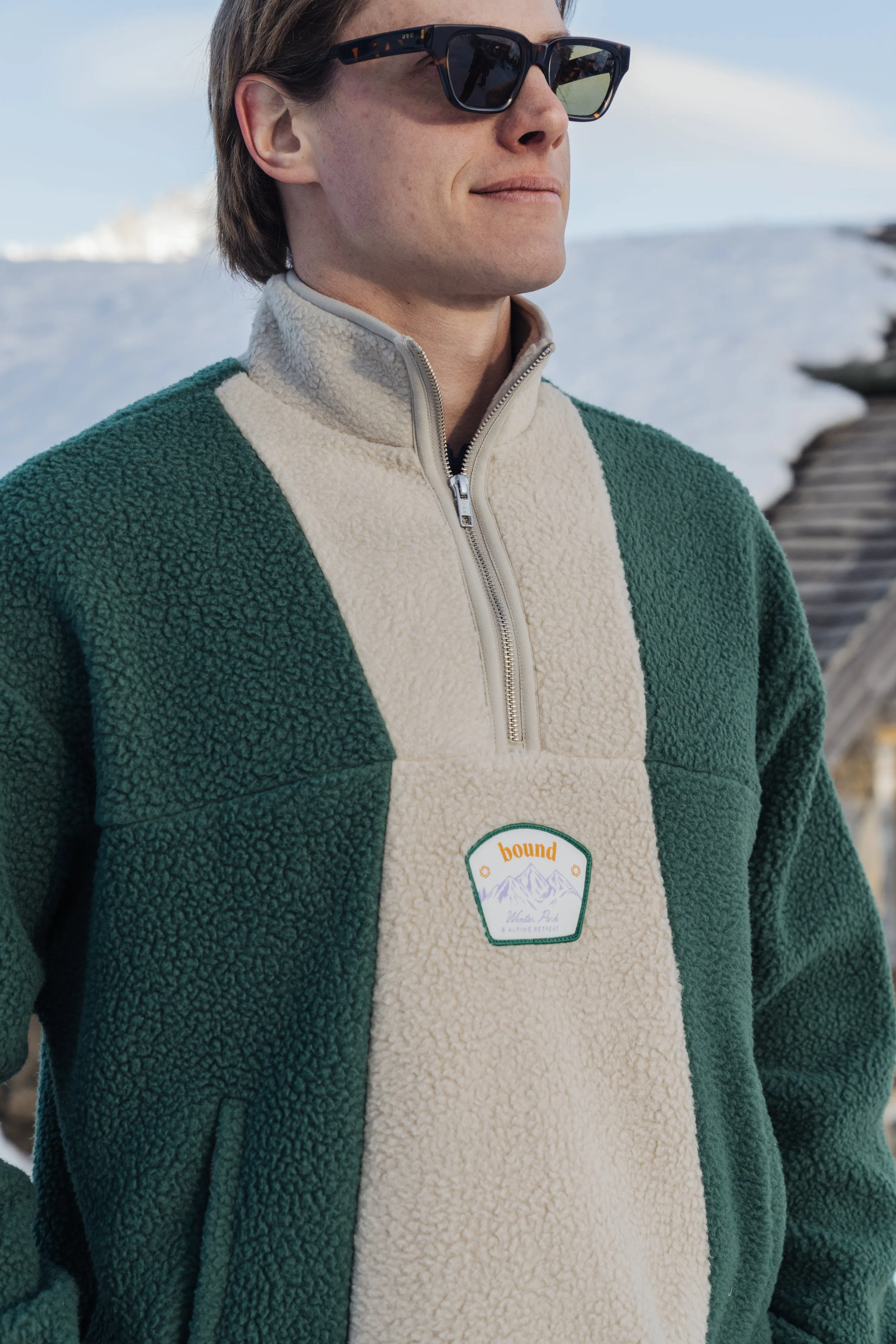 GREEN PANEL RETRO FLEECE PULLOVER