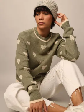 Green Printed Jacquard Knit Pullover